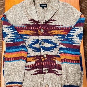 Lucky Brand Mens Southwestern Print Shawl Cardigan